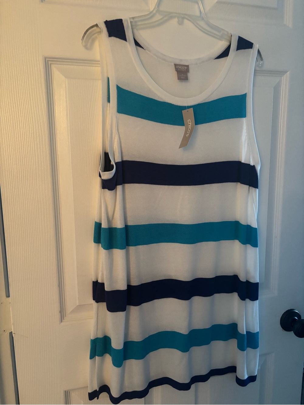 Chico's Zenergy Striped Sweater Tank in White & Blue, 4 (20/22-XXL)